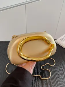 Elegant Women's Chain Shoulder Evening Bag, Fashion Handbag, Party Decoration Bag, Hard Shell Metal Clutch, Box Bag, All Seasons, Fashionable Unique Bags