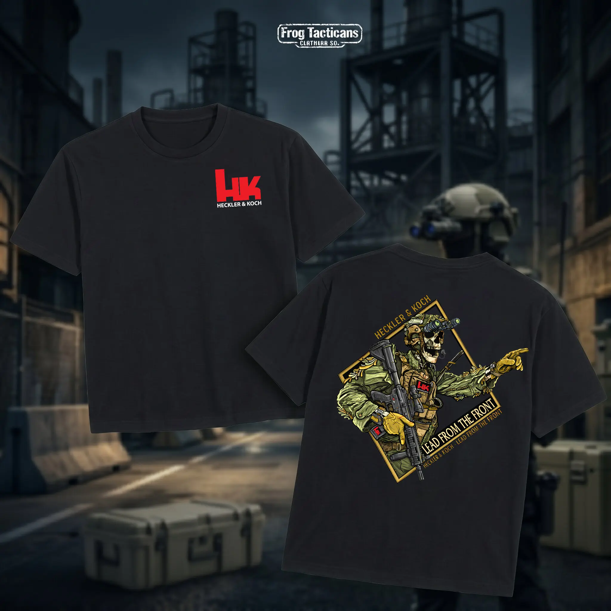 Heckler & Koch HK v2 Skull Graphic T-Shirt | Tactical Firearms Fan Tee | Military Streetwear Gift for Him | Mens Black Cotton Tactical Gun Shirt