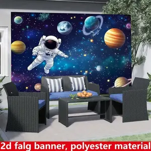 Galaxy Space Theme Banner, Outer Space Rocket Astronaut Pattern, Polyester Fabric Decoration for Photo Booths, Parties, Birthdays, Home Decor