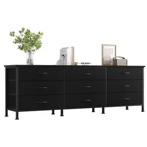 9-Drawer Long TV Stand for Living Room, Entertainment Center Holds Up to 75 Inch TV, Fabric Storage Media Console with Adjustable Feet for Bedroom