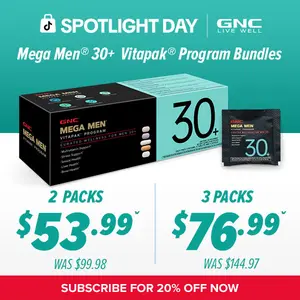 GNC 2-Box Bundle: GNC Mega Men's 30+ Vitapak, 60 day supply, 5-in-1, 30 Count Multivitamin for Stress & Bone Support, Liver Health, Healthcare, Edible Dietary Supplement