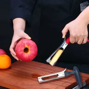 Stainless Steel Apple & Pear Corer Set of 2 Fruit Core Remover Tool with Serrated Blade Non-Slip Ergonomic Handle for Home Kitchen Black & Red