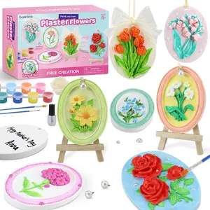 Plaster Painting Kit for Kids & Adults with 3D Ready-to-Paint Ceramic Flowers, 12 Paints, Pearl Stickers & More Bulk Party Favors Birthday Mother’s Day Gifts Home Decor