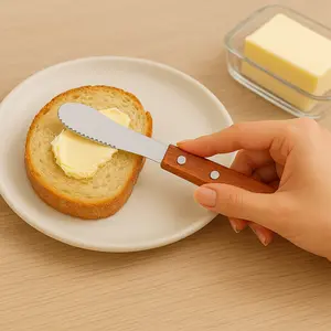 Super Z Outlet 8" Spreader Knives (4 Pack) – Stainless Steel with Wood Handle for Butter, Cheese, and Condiments