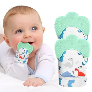2 Pack Silicone Baby Teething Mittens, Soothing Infant Teething Gloves for 0-12 Months, Pain Relief Gum Massager, Safe Anti-Scratch Teething Toys, BPA-Free Baby Chew Mittens