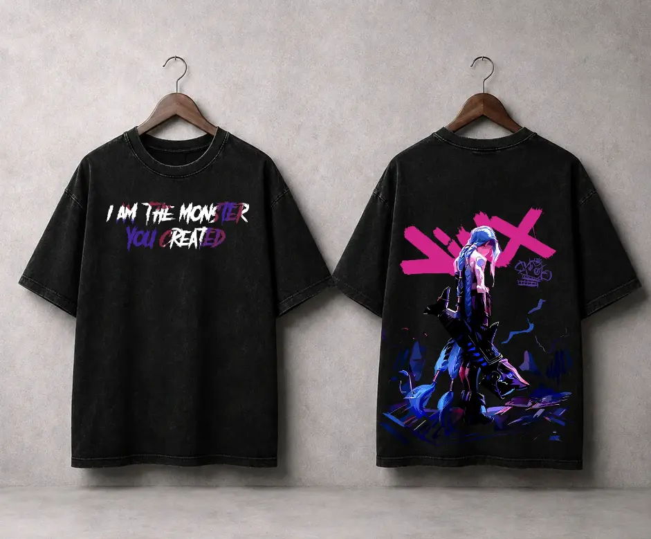 Jinx Arcane Show League Of Legends Washed Game T-shirt Game Heavyweight Cotton, Game Lover Unisex Shirt arcane merch Menswear Top Tshirt Streetwear