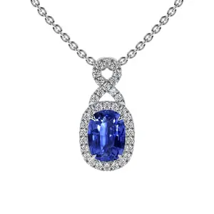 Cushion Blue Sapphire Twist Halo Pendant (1.27cttw)- PBS001-7X5-AAA