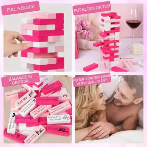 Block Tower Jenga Game for Couples, Romantic Date Night Challenge with Wooden Creative Building Blocks, Perfect Valentine's Gift for Her