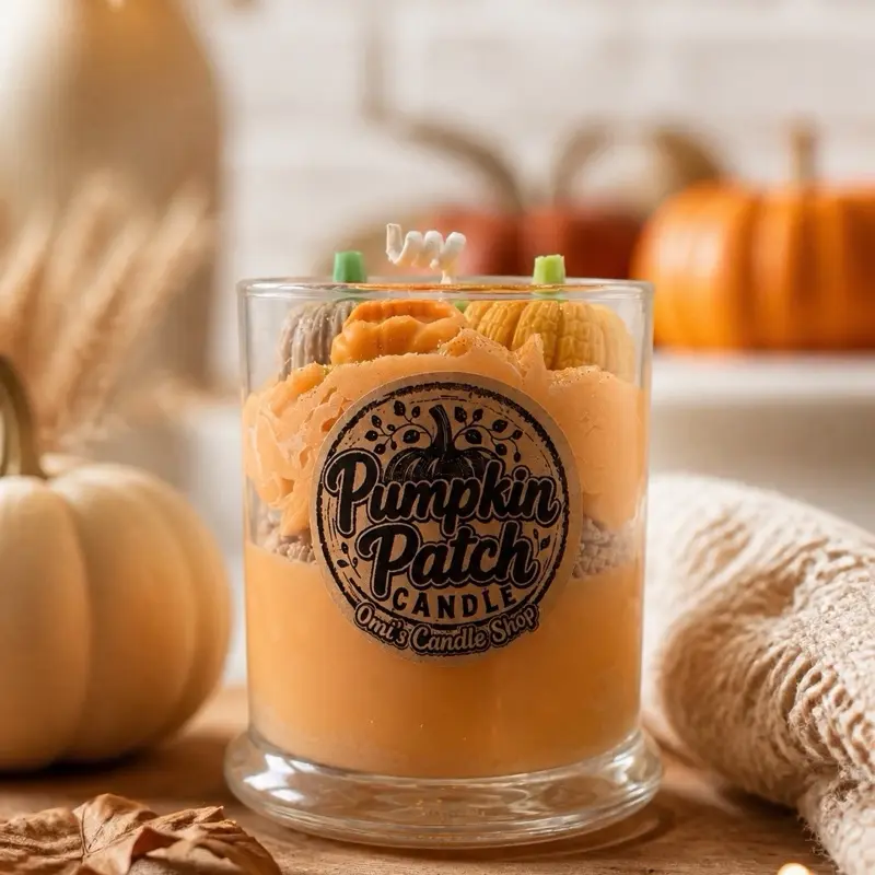 Omi's Candle Shop Pumpkin Cream Scented Non-Toxic Wax Candles, Spooky Season Fall Home Decor with Pumpkin Accents, Cozy Fragrance Halloween Room Ornaments