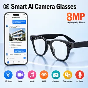 AI-Powered Smart Camera Glasses with 8MP Pro Camera, 1080P Video Recording, Real-Time Object Recognition & Translation, Bluetooth Voice Control, EIS Anti-Shake, Hands-Free for Vloggers & Travelers