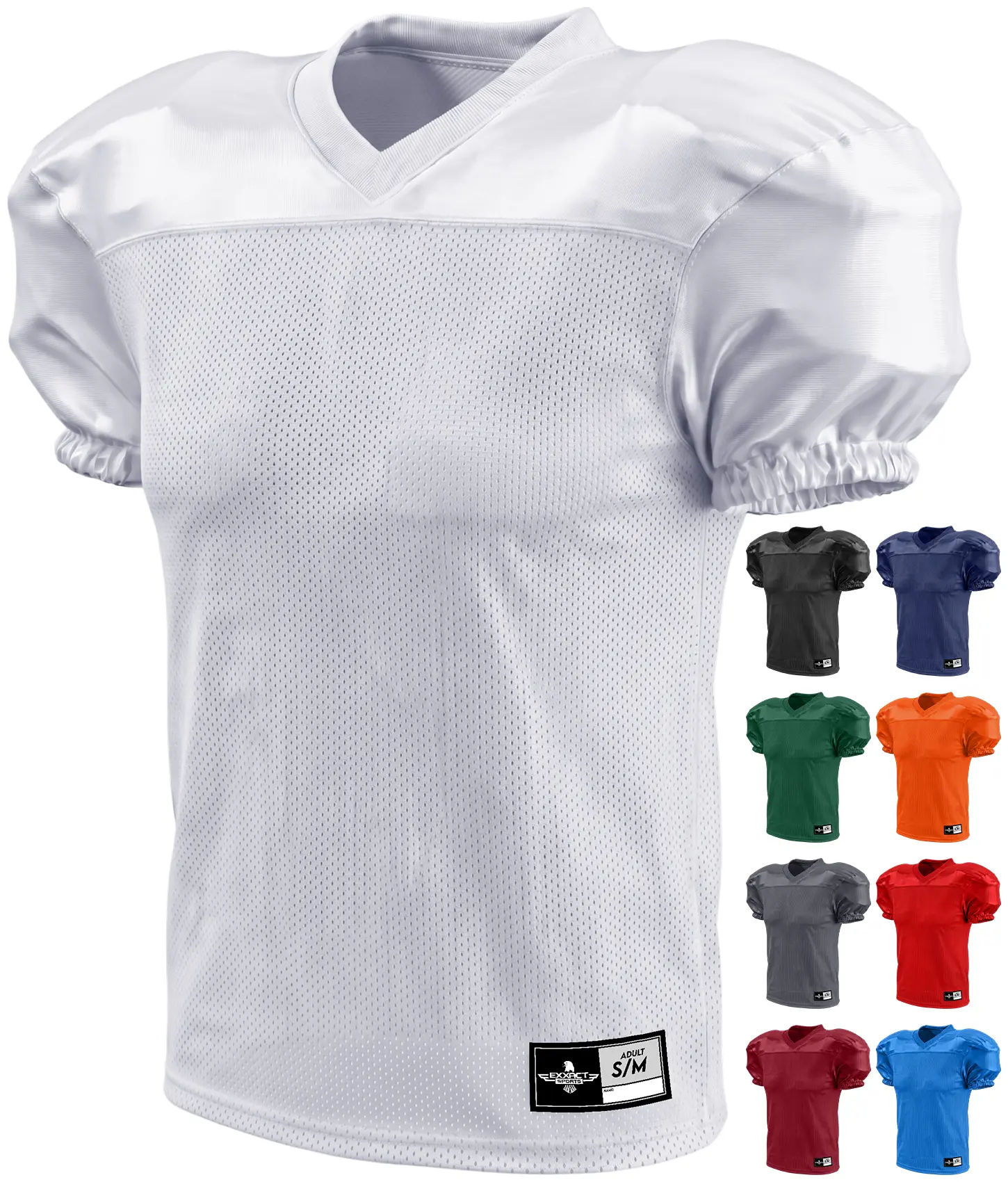 Exxact Sports Men's American Football Pro-Style Short Sleeve Top - Dazzle Fabric Shoulders, Elastic Arm Openings, Breathable Mesh, Rip-Resistant Practice Design, Durable, Snug Fit, Multi-Size Jersey, Moisture-Wick, Machine Washable, Lightweight