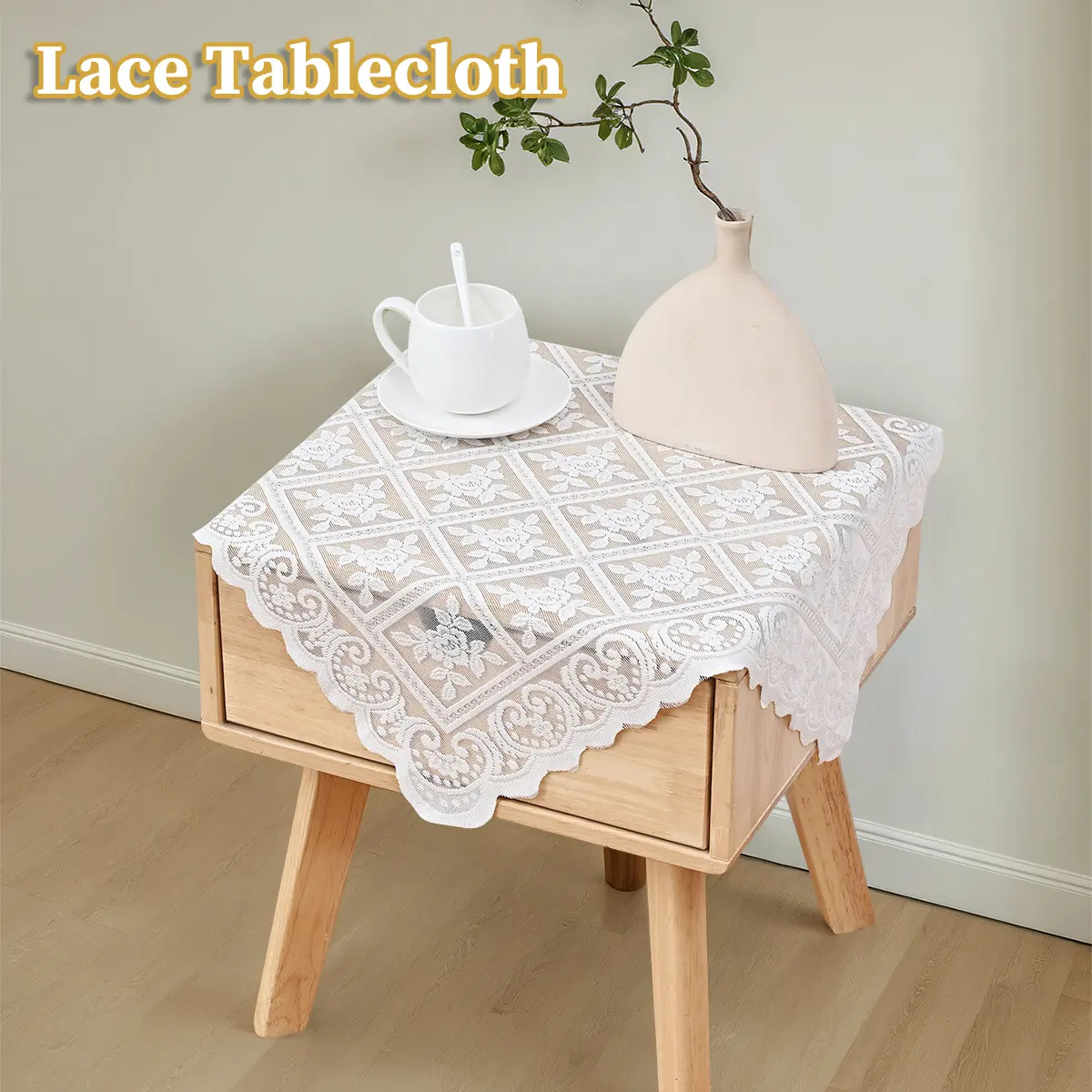 1 Pack Minimalist White Lace Shiny Silk Bedside Table Runner | Elegant Luxury Dust-Proof Non-Slip Decorative Tablecloth Cover | for Home Bedroom Nightstand Side Cabinet Living Room Decor Use