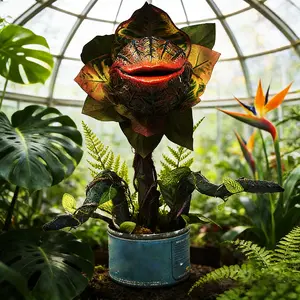 A quirky, removable-style carnivorous plant resin ornament with a spooky personality—perfect as an outdoor home garden decoration or birthday gift for friends. (Includes only the carnivorous plant and two branches; does not include the planter or plant.)