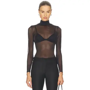 Commando Chic Mesh Long Sleeve Turtleneck in Black