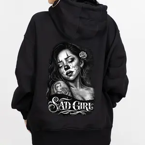 Sad Girl Design - Dark Love, Toxic Love Chicano Chicana - Sad Girls, Womenswear, Menswear, Unisex Hoodie T-Shirt Sweatshirt, Digital Style Printed Soft Outdoor, Fashion, Styles