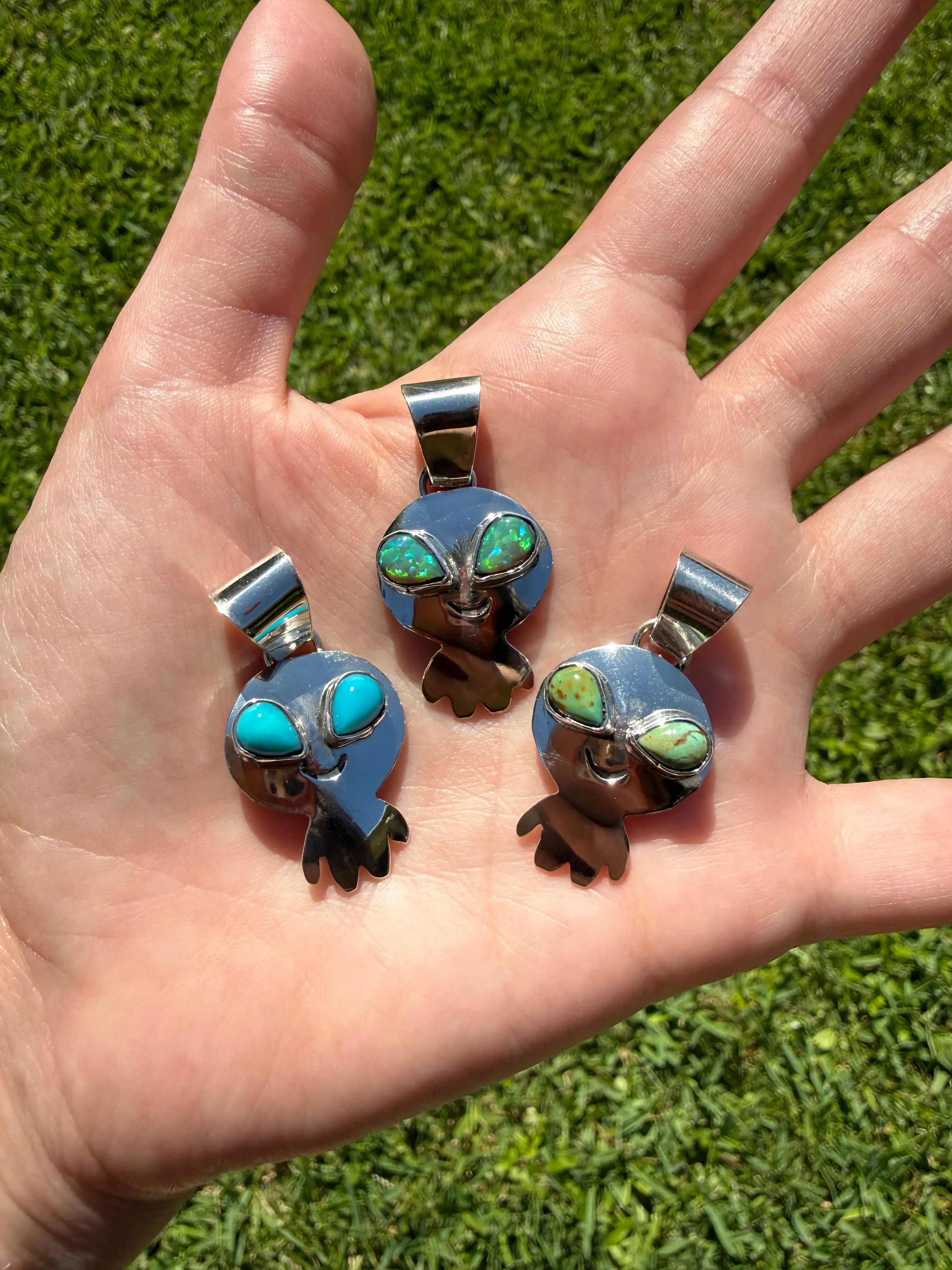Navajo Turquoise Alien Sterling Silver Pendant