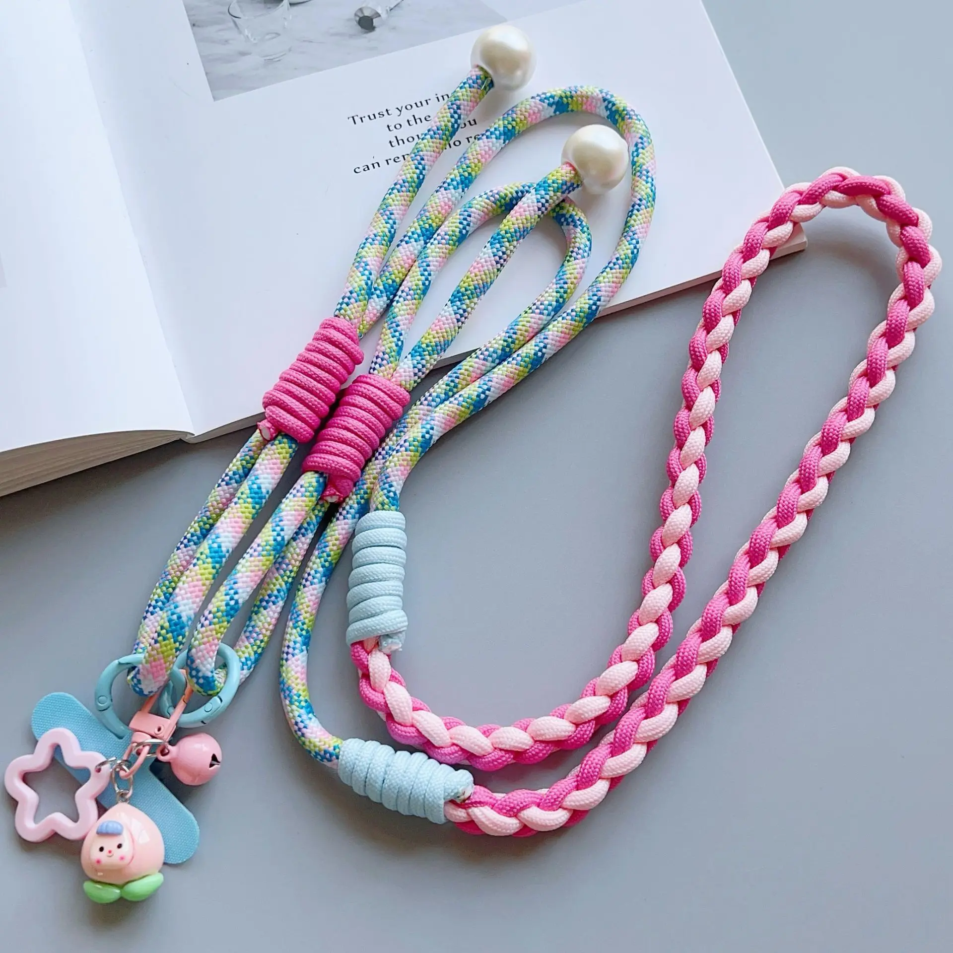 Pink blue and green color stitching