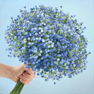 Babys Breath Artificial Flowers Bulk, 10Pcs Blue Fake Gypsophila Bouquet Flowers Real Touch Faux Babies Breath Arrangement for Wedding Floral Party Home Centerpieces Vase Decoration, Blue