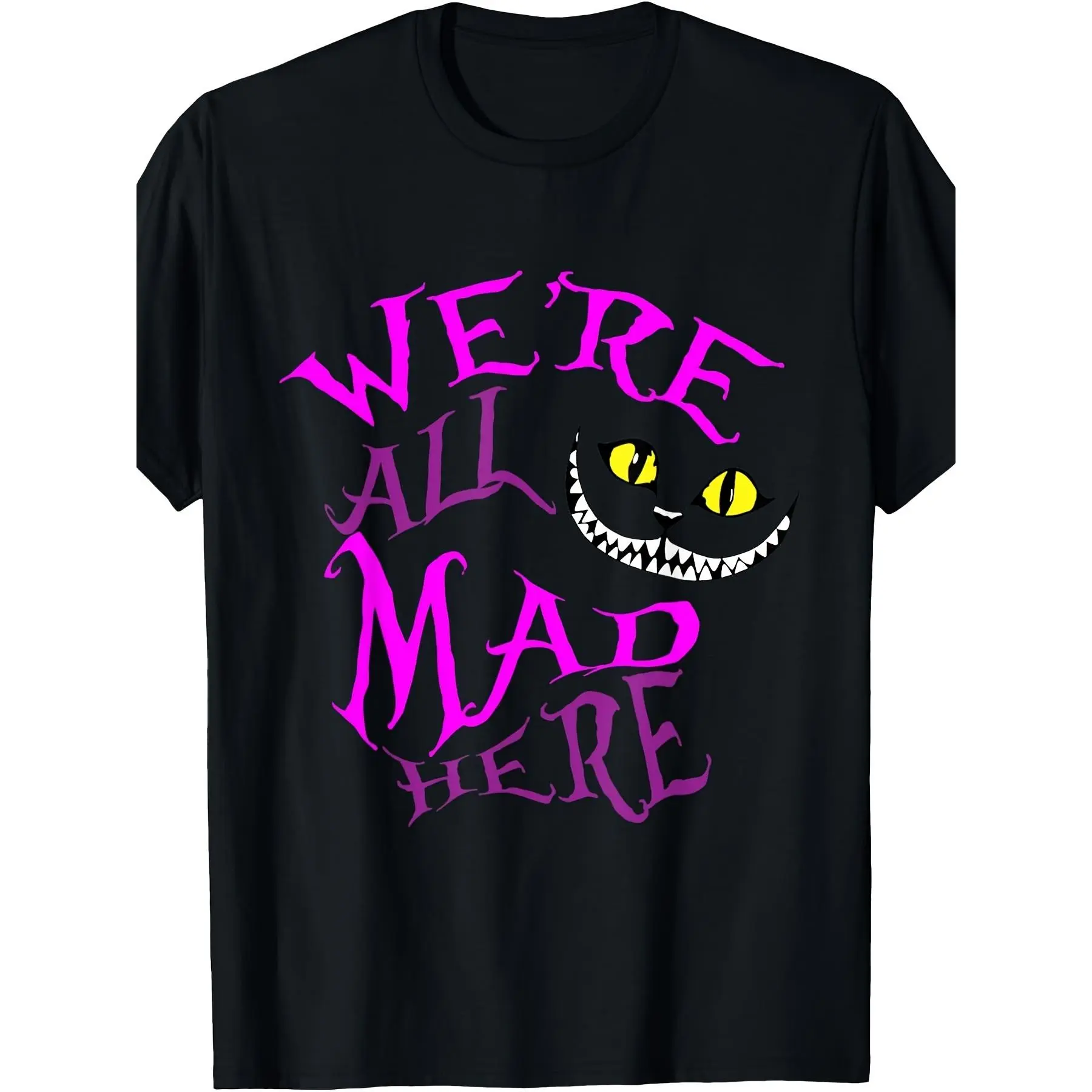 #TikTokShopRestock Men's Plus Size Cheshire Graphic T-Shirt - 100% Cotton Relaxed Fit Casual Classic Breathable Fabric, Soft Black Short-Sleeve, Purple Cat Eye Design, Machine Washable, Everyday Wear