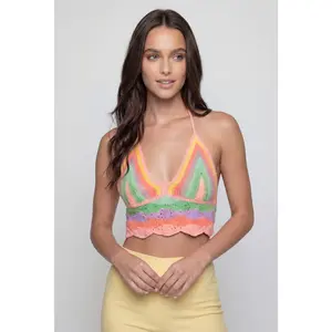 Striped Crochet Crop Halter Top