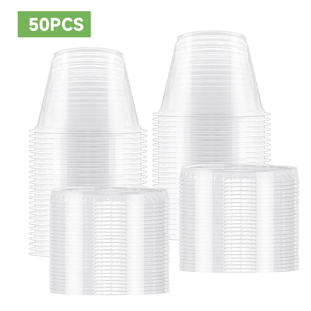 Pack of 50 Plastic Dessert Cups with Flat Lids (No Hole), 6 oz Disposable Parfait Cups, Clear Plastic Party Cups for Fruit, Ice Cream, Yogurt, Candy, Salad, Snack, Pudding