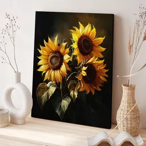 Wooden Framed Canvas Painting, 1 Count Sunflower Pattern Modern Art Decoration, Floral Abstract Design, Wall Art Decor for Home Living Room Bedroom Office, Ornaments