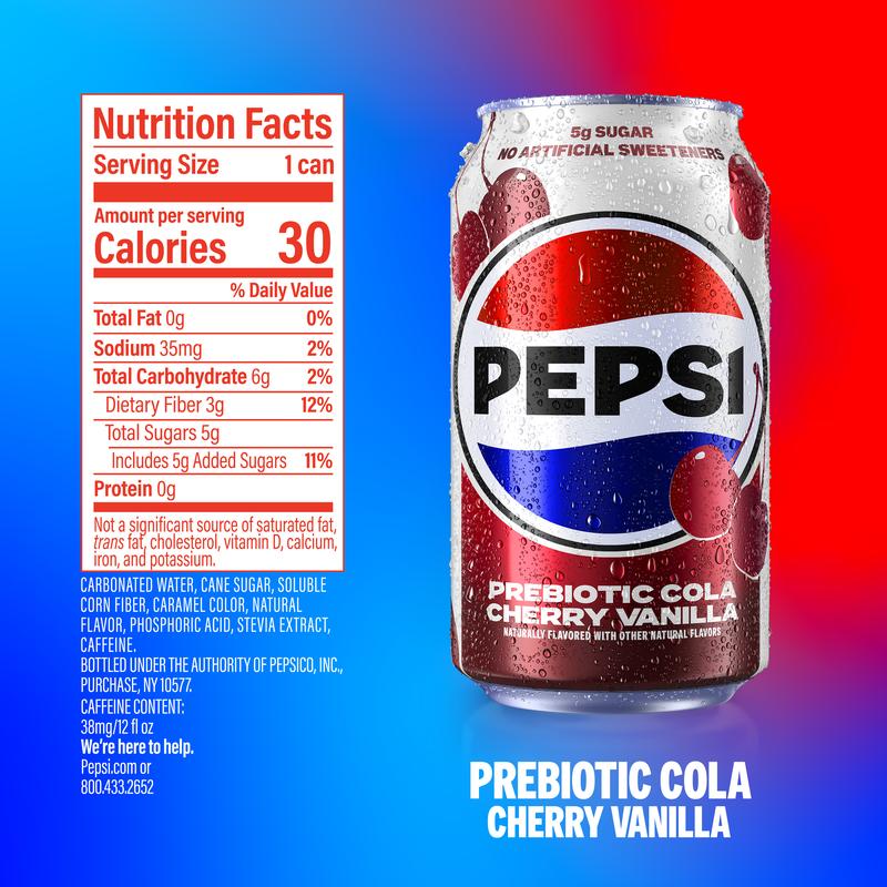 PEPSI Prebiotic Cola and PEPSI Prebiotic Cherry Vanilla Cola, 12 Fl Oz Cans (Pack of 8) and Socks