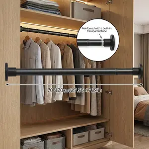 No drilling required for shower curtain rods; metal wardrobe rod curtains can be extended/retracted without wall drilling installation. Extendable tension rods are suitable for small shower curtains, small door curtains, wardrobe storage, kitchen hanging