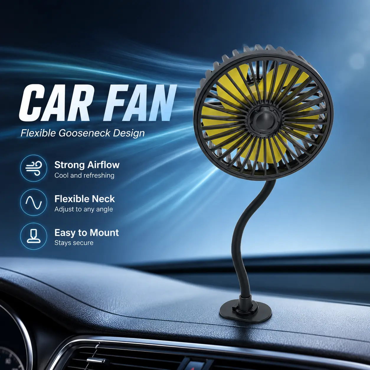 High-Performance Car Dashboard Cooling Fan for Trucks & RVs - Adjustable Mute Air Circulator for Comfortable Trips