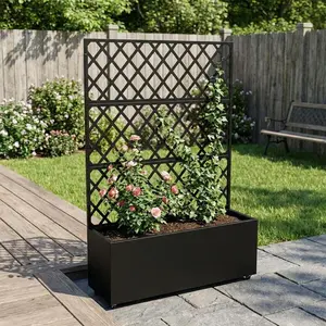 Metal Planter Box with Trellis and Wheels,Outdoor Privacy Screens for Patio with Planter Box,Raised Garden Bed with Drain Holes for Vines, Vegetables, Deck,Climbing Plants