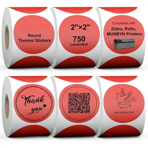 2" 6 Rolls 4500 Labels Red Circle Direct Thermal Stickers Labels Rolls Compatible with , Rollo, MUNBYN, Self-Adhesive Round Direct Thermal Labels