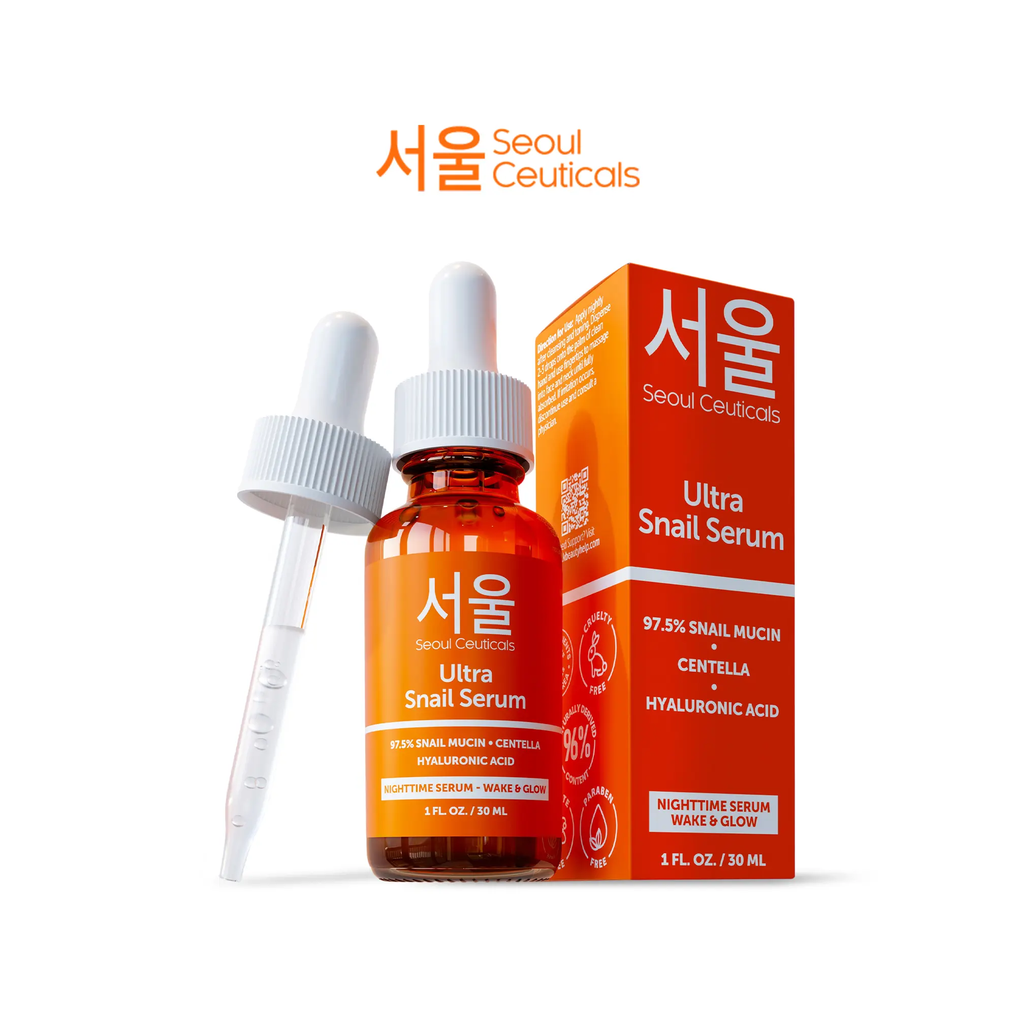 Ultra Snail Serum – Korean Snail Mucin K Beauty Skincare Night Serum Hyaluronic Acid for Face - Centella Anti Wrinkle Serum 1oz