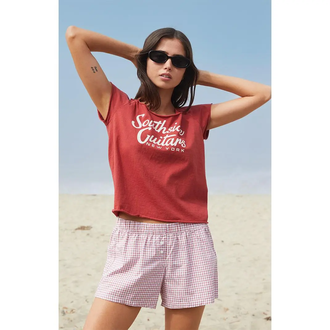 John Galt Women's Red & White Gingham Keira Boxer Shorts