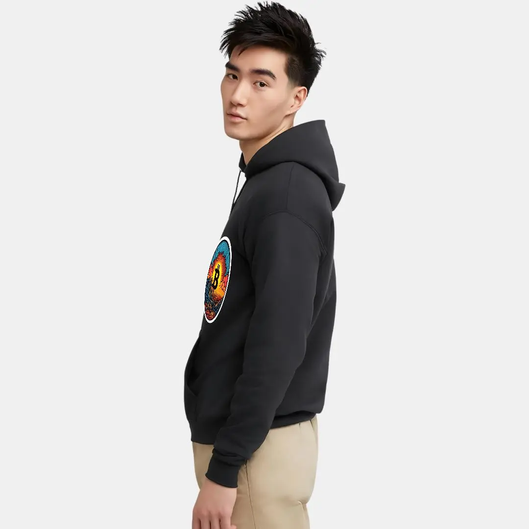 Comfort Colors Crypto and Nature Design Women's Bitcoin Sun Logo Hoodie Sweatshirt Tops - Womenswear