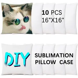 10 count 16"x 16" Sublimation Blanks Pillow Cases Bulk,White Cushion Covers Pillow Covers Heat Transfer DIY Custom Picture Pillow Covers (Pillow Covers 16"x16" * 10 count)