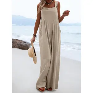 Summer 2025 New Fashion Ethnic Style Button Solid Color Women's Jumpsuit