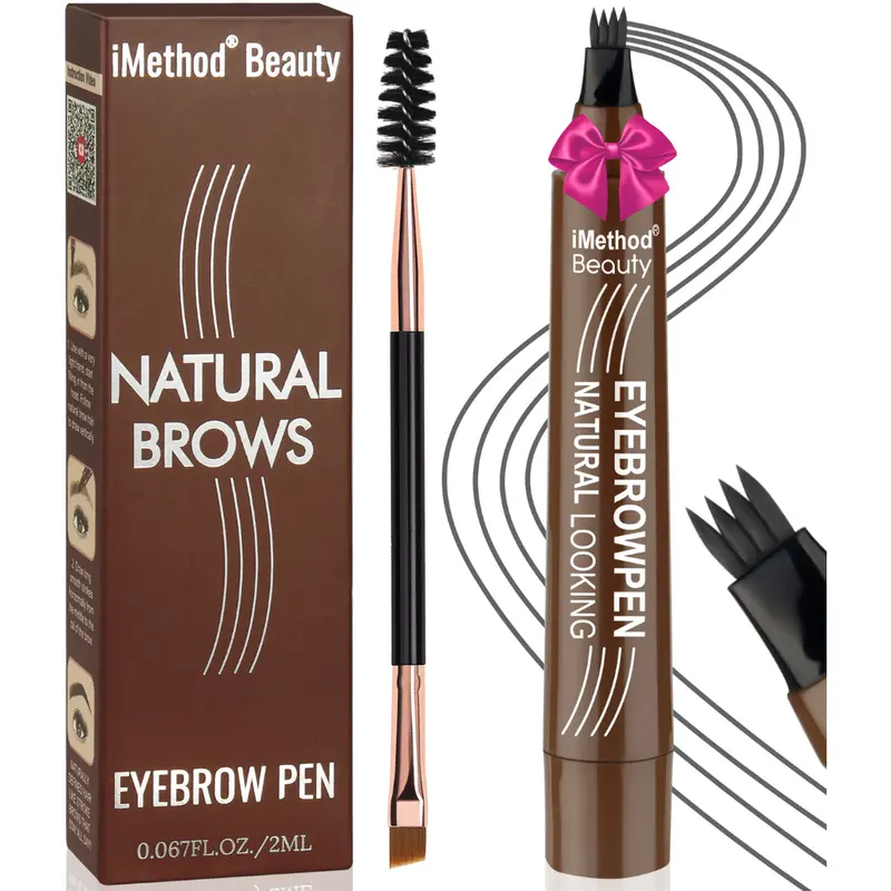 iMethod Women's Eyebrow Liquid Microblading All-In-1 Tool Kit - 4-Fork Tip, Spoolie Brush, 2ml, 24hr Long-Lasting, Waterproof, Washable, Smudge-Proof, Auburn Shade, Sparse Brows Fix, Hair-Like Look, Beauty On The Go, At-Home Brows, All Skin Types Makeup