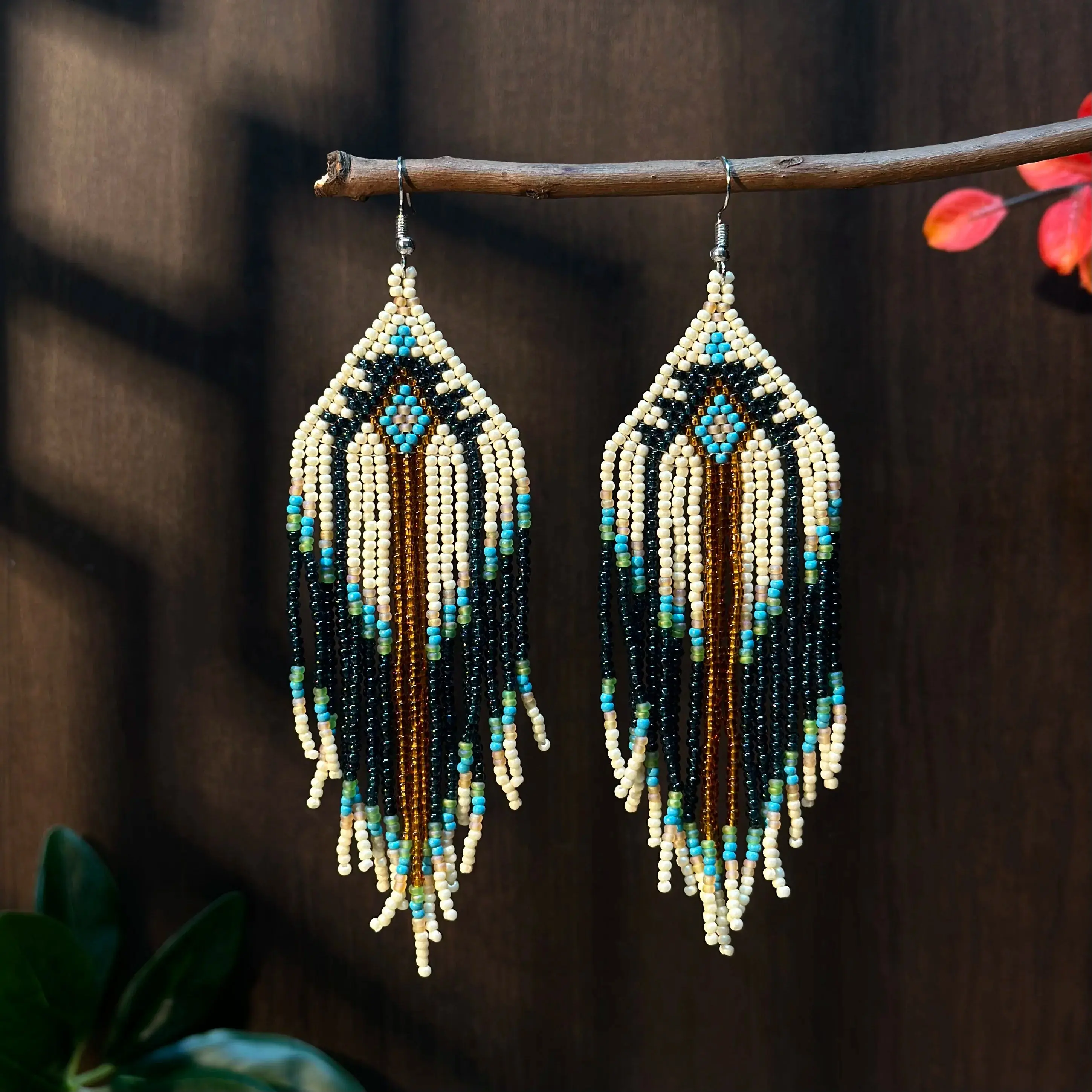 Native American Long Tassels Beaded Earrings