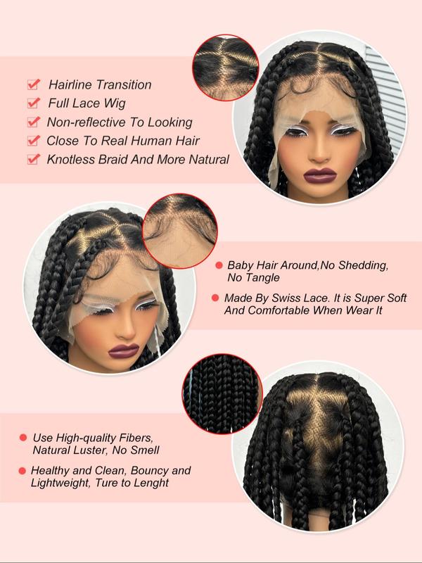 36 Inch Long Braided Lace Front Wigs for Women, Gorgeous Fluffy Wigs with Baby Hair, Synthetic Braided Full Lace Wigs for Party, Daily Use, Wigs That Look Like Real Hair