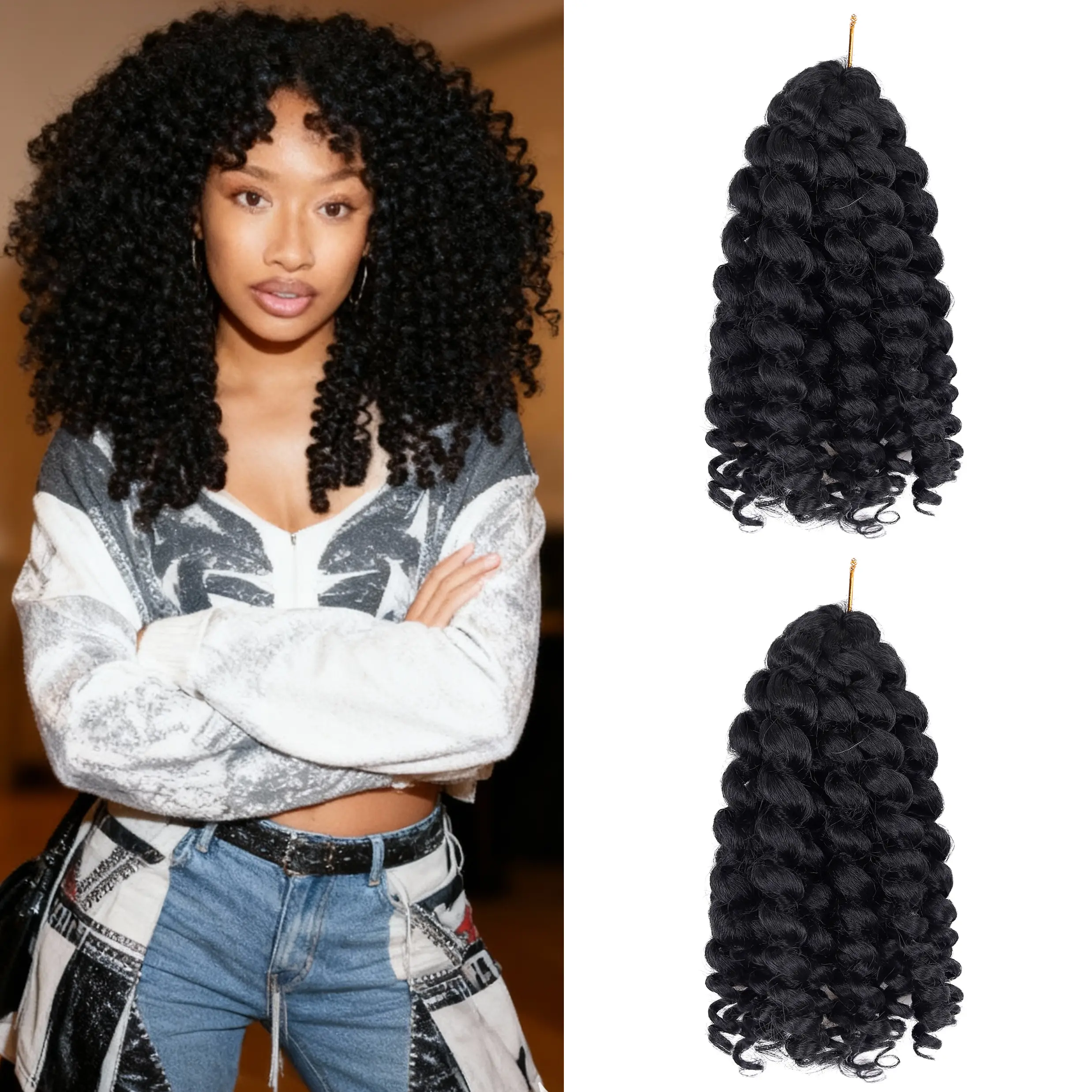 Wand Curl Crochet Braids Hair 8 Inch Ringlet Twist Extensions with Jamaican Bounce 20 Strands Pea Clip Dreadlock Wig for Bold Stylish Looks Natural Dreadlock Look Convenient Clip In Design
