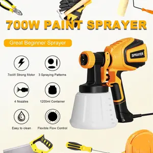 Paint Sprayer, 700W HVLP Paint Sprayer with Cleaning & Blowing Joints, 4 Nozzles and 3 Patterns, Easy to Clean, for Furniture, Cabinets, Fence, Walls, Door, Garden Chairs etc. VF803