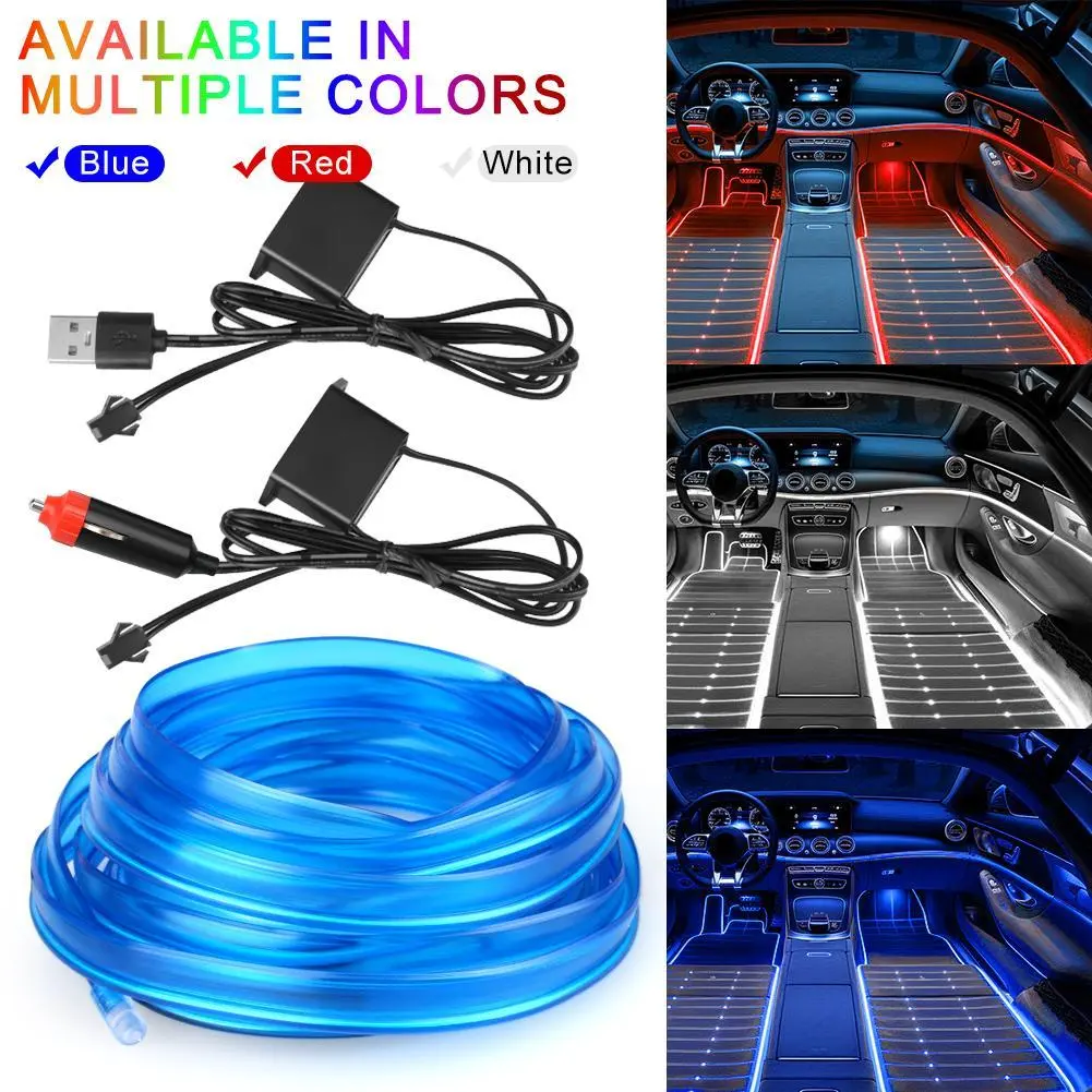 [2M/5M] Flexible EL Wire Car Interior Lights | USB Plug & Play Neon Ambient Lighting with Sewing Edge | DIY Gap Insert Auto Decor Lamp