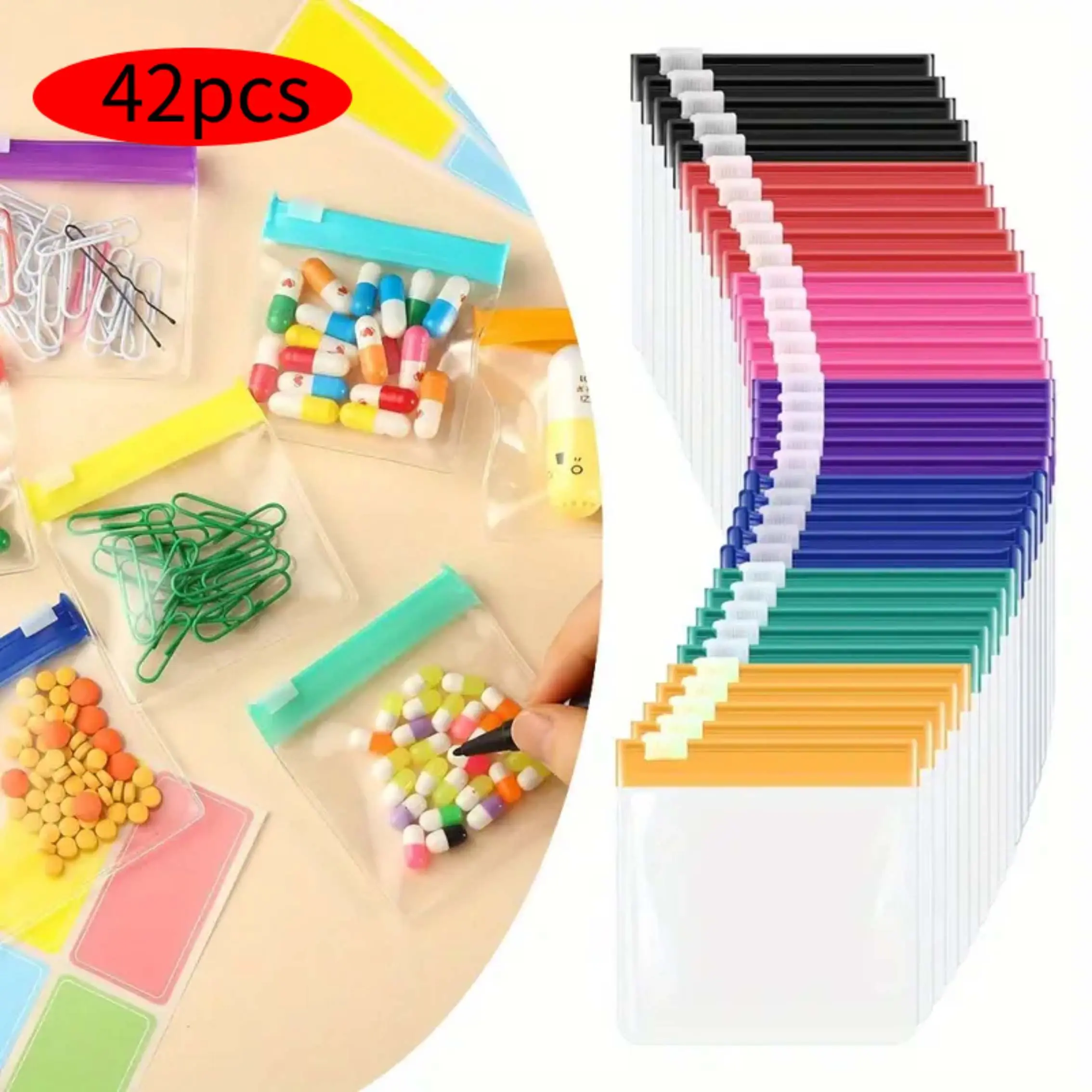 42 Pack Pill Pouch Bags Zippered set Self Sealing Travel Bag - waterproof & wear resistant - Medicine Organizer Reusable Plastic Pill Bags