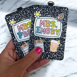 Personalized Teacher ID Badge Holder – Composition Notebook Design with Lanyard