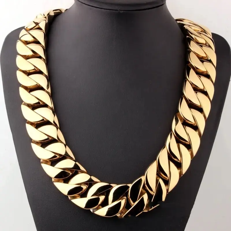 Men's Titanium Steel Vacuum Plating Casting Necklace - Gold Color, Elegant Design, Adjustable Length, Versatile Style