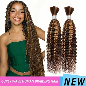 Human Braiding Hair for Boho Braids 4/27 Ombre Curly Human Hair for Boho Braids 2 Bundles 100g Boho Hair Extensions for Boho Knotless Braids