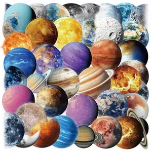 50 Cartoon Planet Sticker Pack Decoration Stickers Waterproof Transparent Pet Material, Kids Craft Supplies Decorative Guitar Notebook, Universal Use