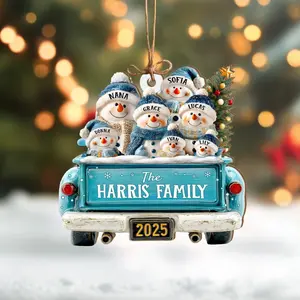 Personalized Snowman Family Ornament, Christmas Tree Decor