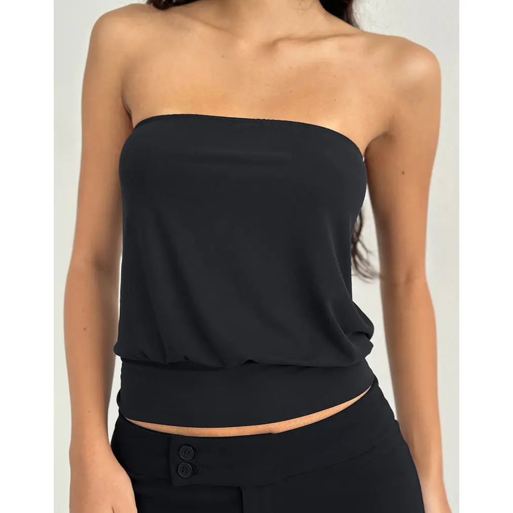 MOTEL Leocadia Bandeau Top in Cupro Black