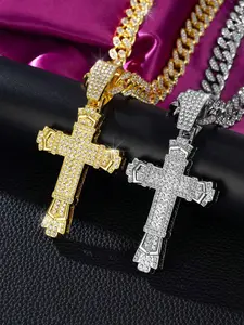Rhinestone Decorated Cross Pendant Necklace, 2024 New Style Fashion Jewelry for Party, Daily Clothing Decor, Trendy All-match & Exquisite Jewelry for Birthday Gift